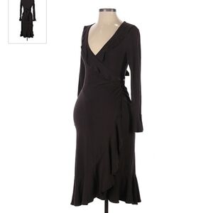 Picchu Maternity Dress Women's 1 Brown Long Sleeve V-Neck Plunge Tie Black EUC